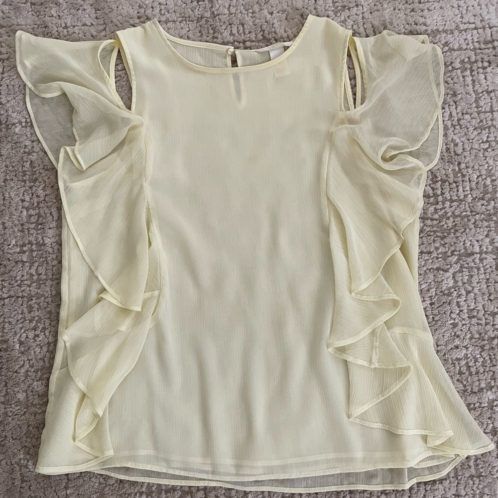 H&M Elegant Cream/Yellow Ruffle Sleeve Top